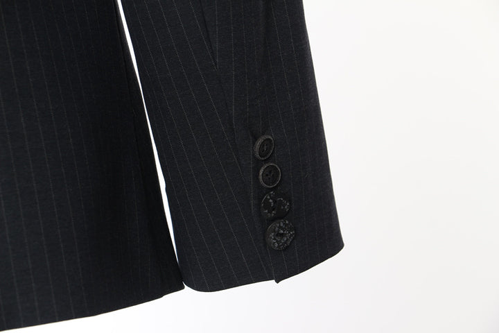 pinstripe blazer with asymmetric contrast panels – POLVA