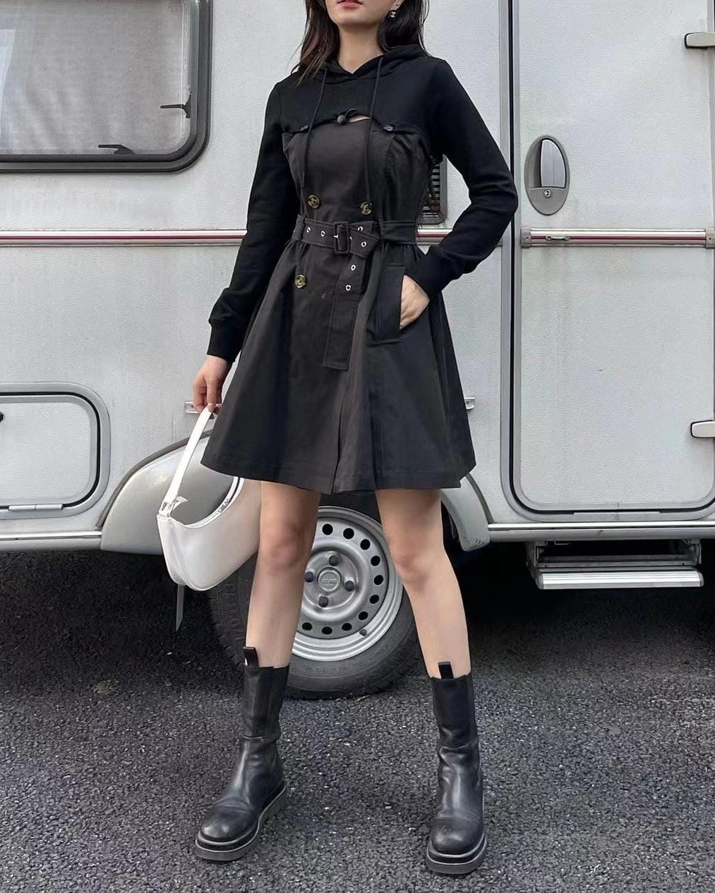 hooded trench jacket with belted waist – HARLOW