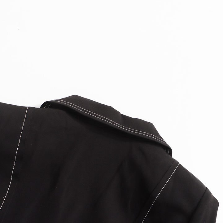 معطف طويل مصمم خصيصًا مع خياطة متباينة - نوار