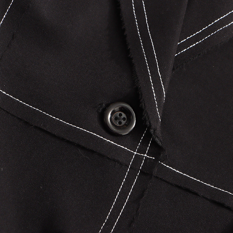 معطف طويل مصمم خصيصًا مع خياطة متباينة - نوار