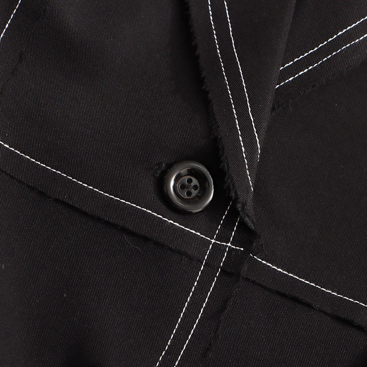 معطف طويل مصمم خصيصًا مع خياطة متباينة - نوار