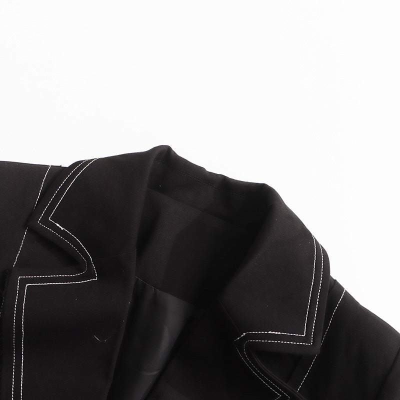 معطف طويل مصمم خصيصًا مع خياطة متباينة - نوار