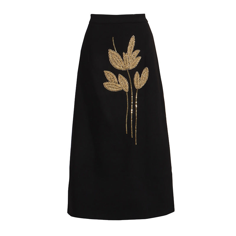 褶皱喇叭袖上衣和高腰裙套装，配腰带 – Rosiny 