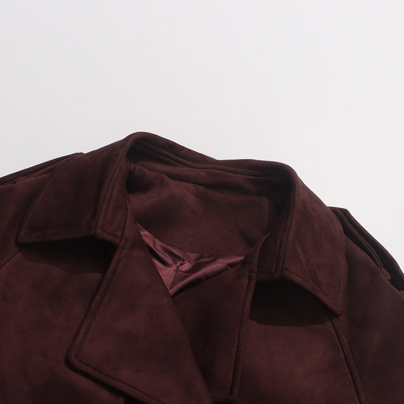 belted suede trench coat with storm flap – MARLOWE