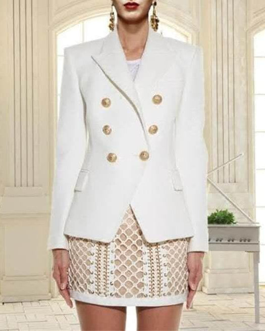 double-breasted tailored blazer with gold buttons – AURORA