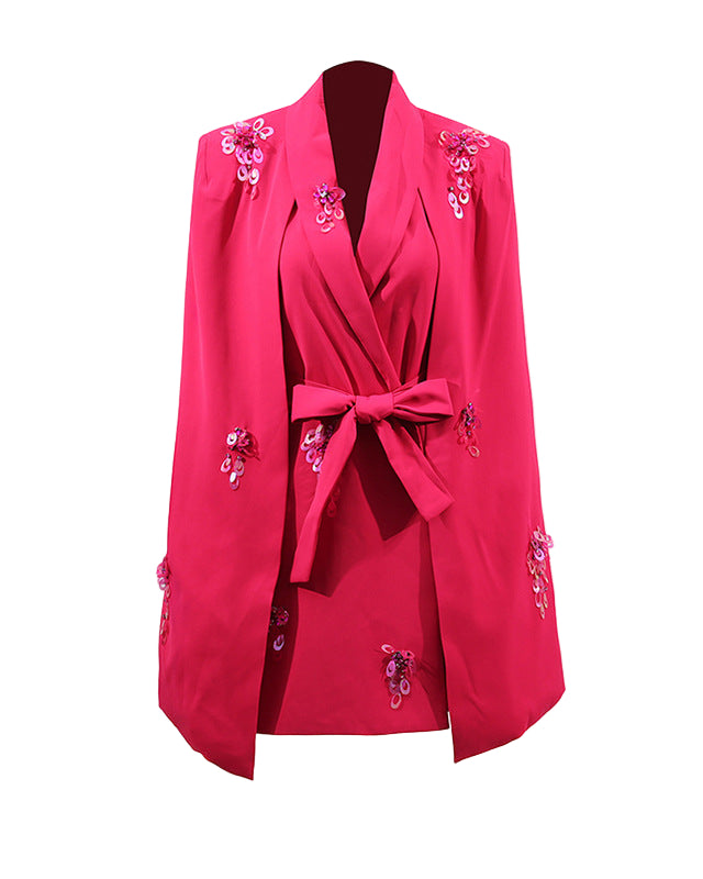 embellished cape blazer with belted waist – AURORIXA