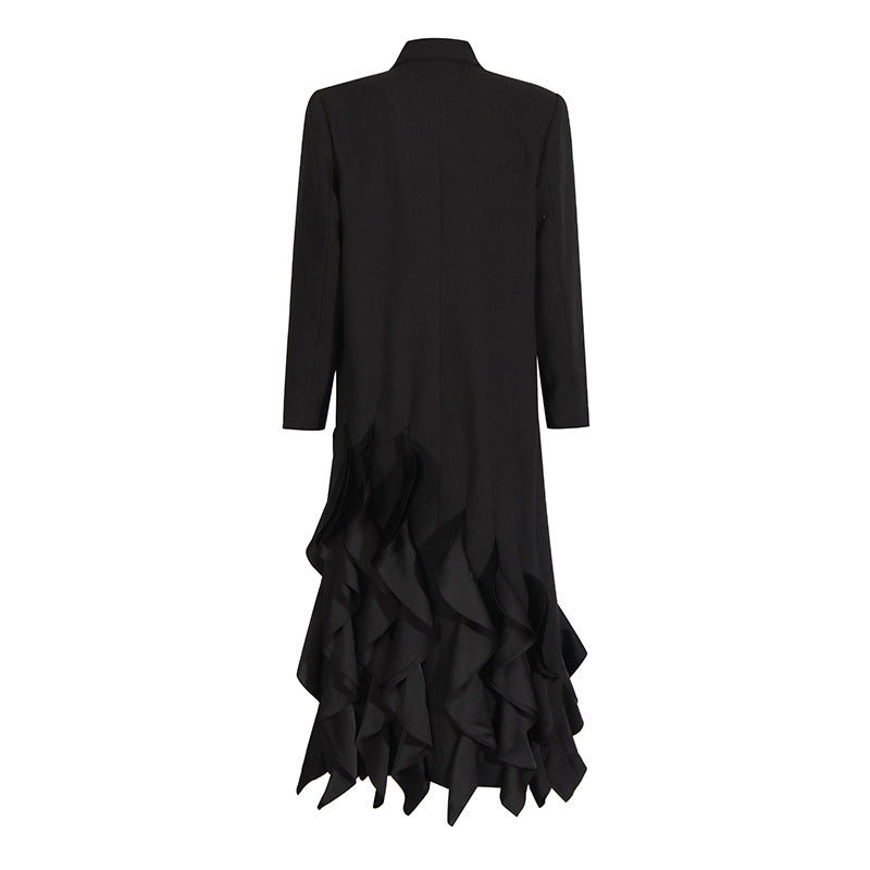 double-breasted long coat with cascading ruffles – TERELA