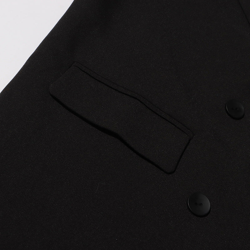 double-breasted long coat with cascading ruffles – TERELA