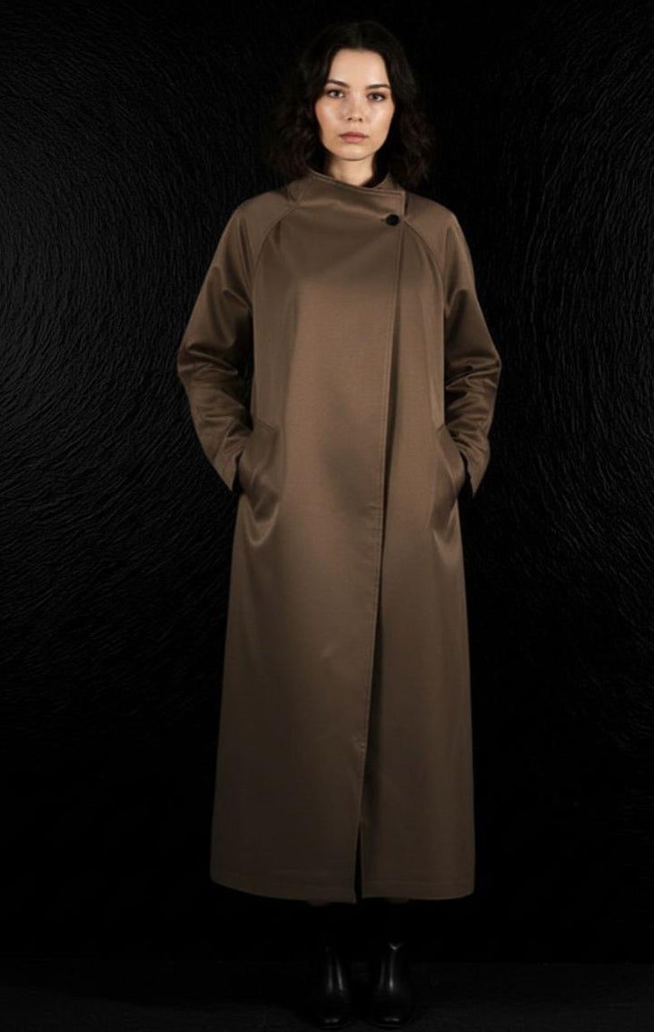 minimalist long trench coat with stand collar – MELIRVE