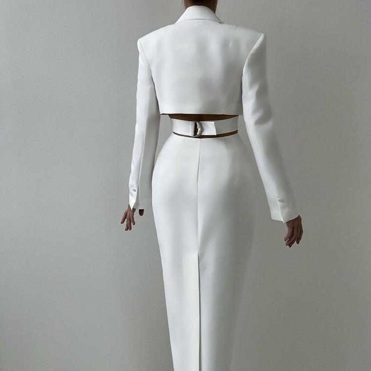 Geplooide top met uitlopende mouwen en maxi-rok set met tailleband – Rosiny 