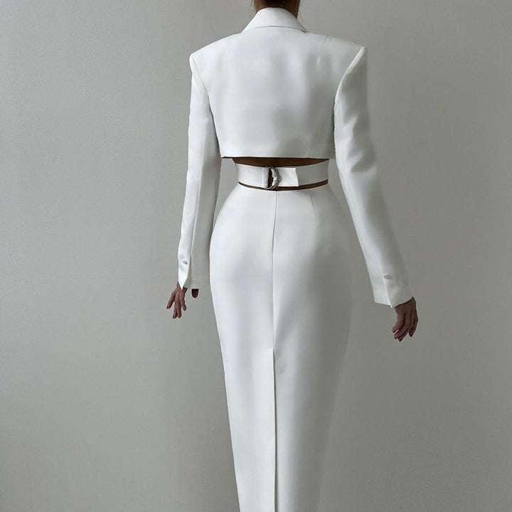 Geplooide top met uitlopende mouwen en maxi-rok set met tailleband – Rosiny 