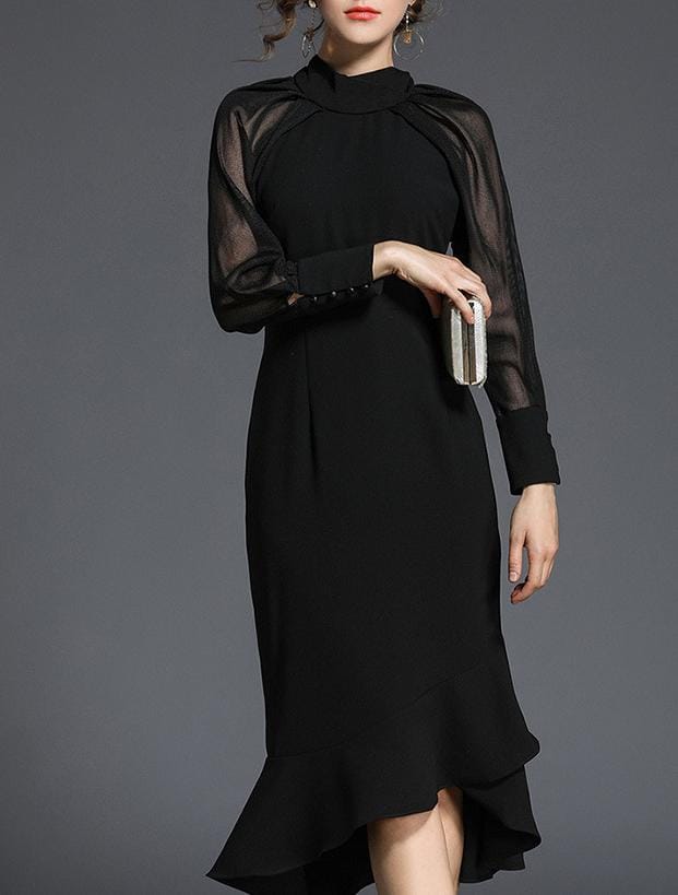 فستان ميدي بأكمام وحافة مكشكشة - نوليكا