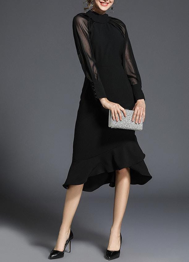 فستان ميدي بأكمام وحافة مكشكشة - نوليكا