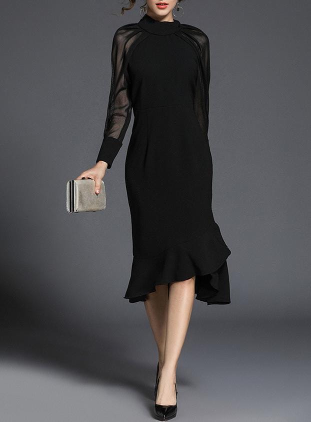 فستان ميدي بأكمام وحافة مكشكشة - نوليكا