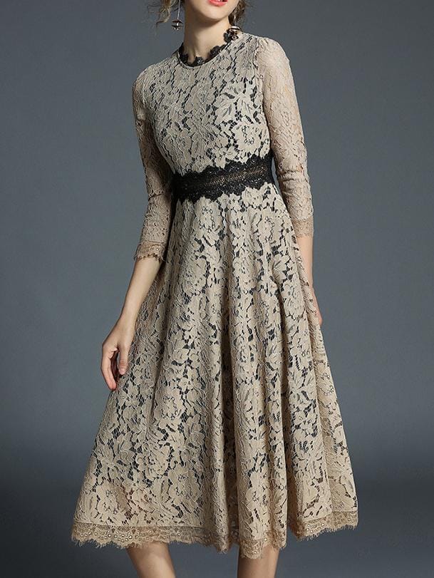 lace midi dress with contrast waistband – ZERINE