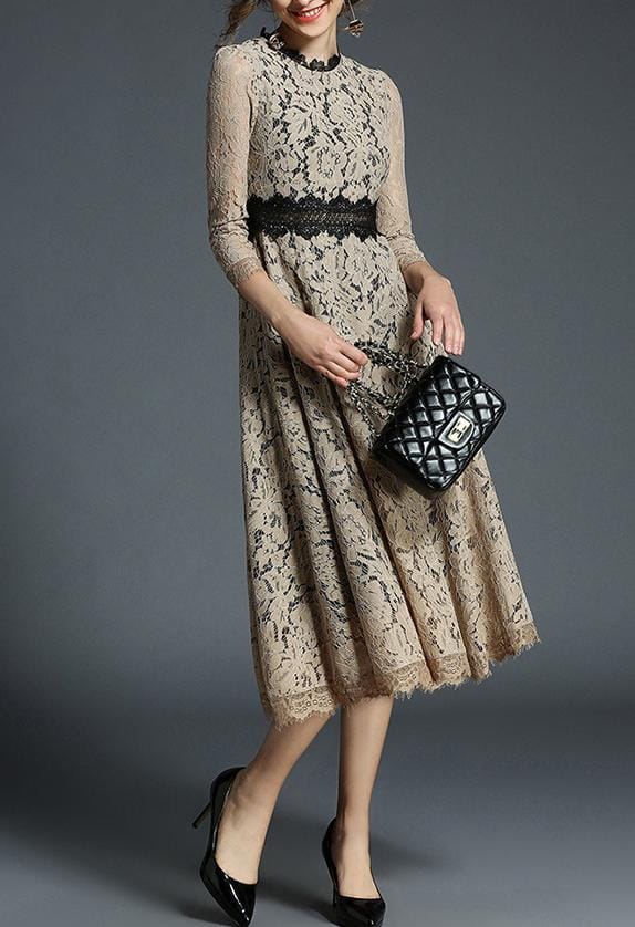 lace midi dress with contrast waistband – ZERINE
