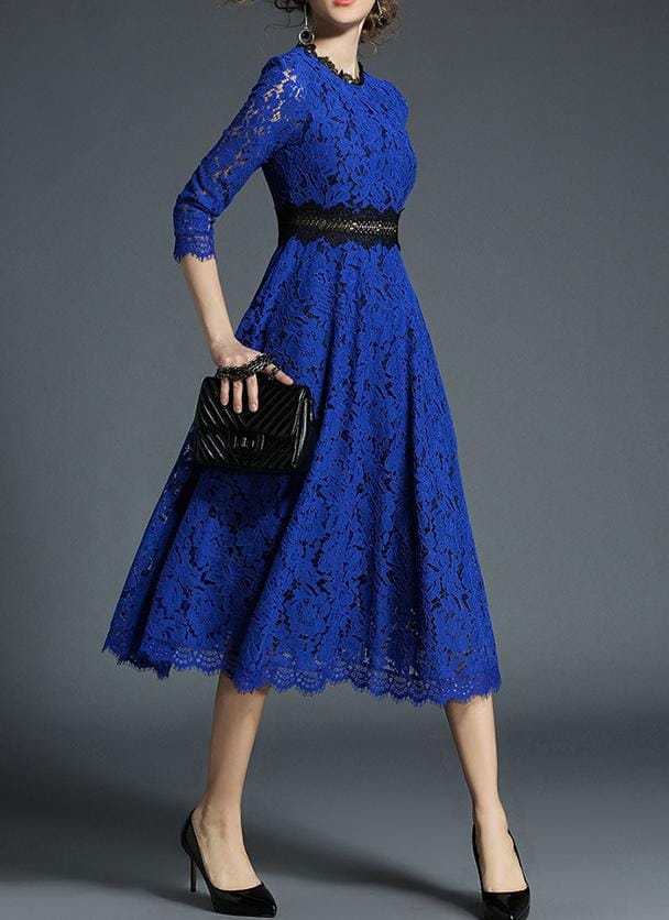 lace midi dress with contrast waistband – ZERINE