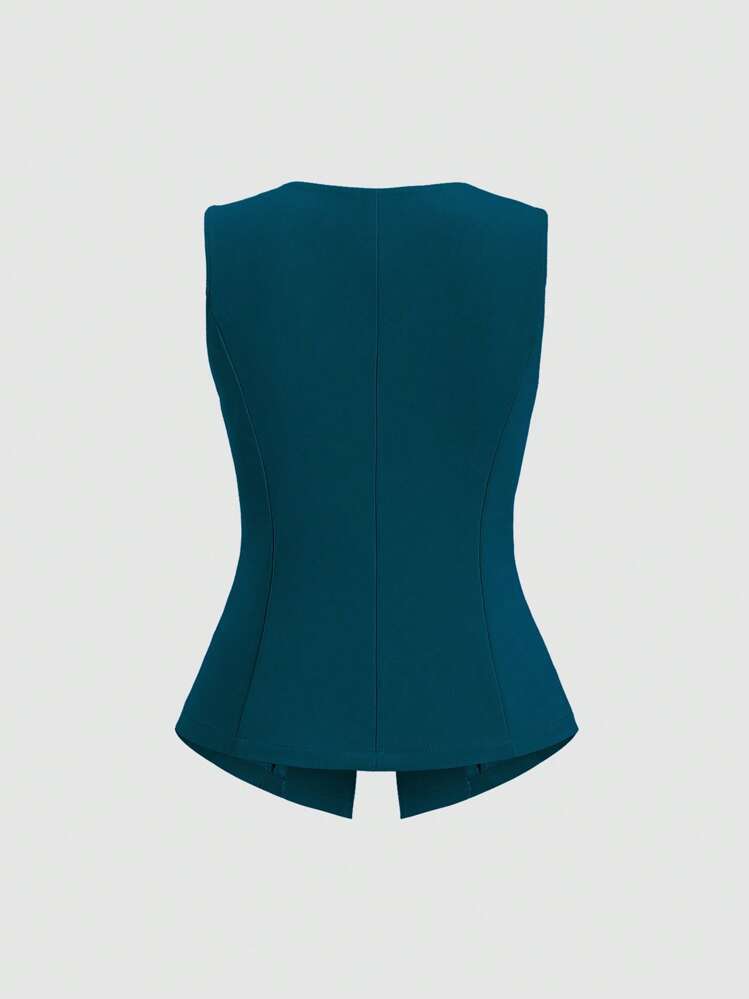 سترة أنيقة بدون أكمام مزينة بأزرار ذهبية منحوتة - فاليري