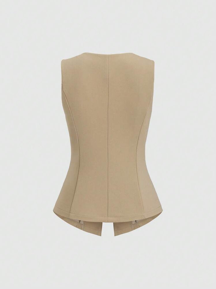 سترة أنيقة بدون أكمام مزينة بأزرار ذهبية منحوتة - فاليري