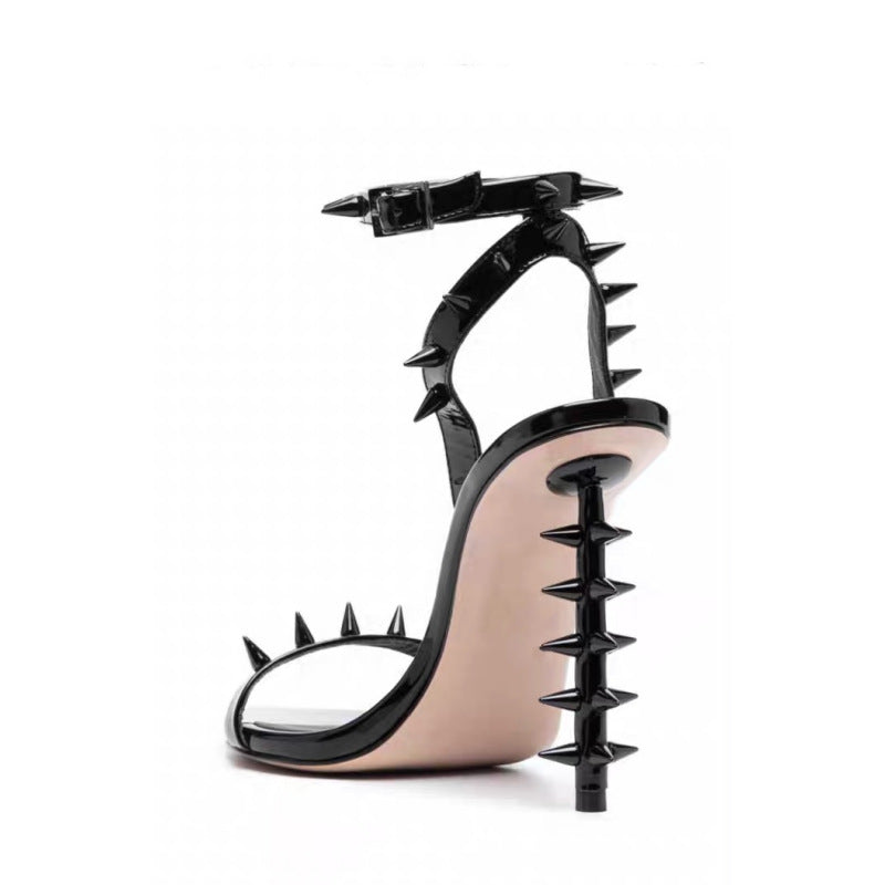 metallic stiletto sandals with spike embellishments – REINA