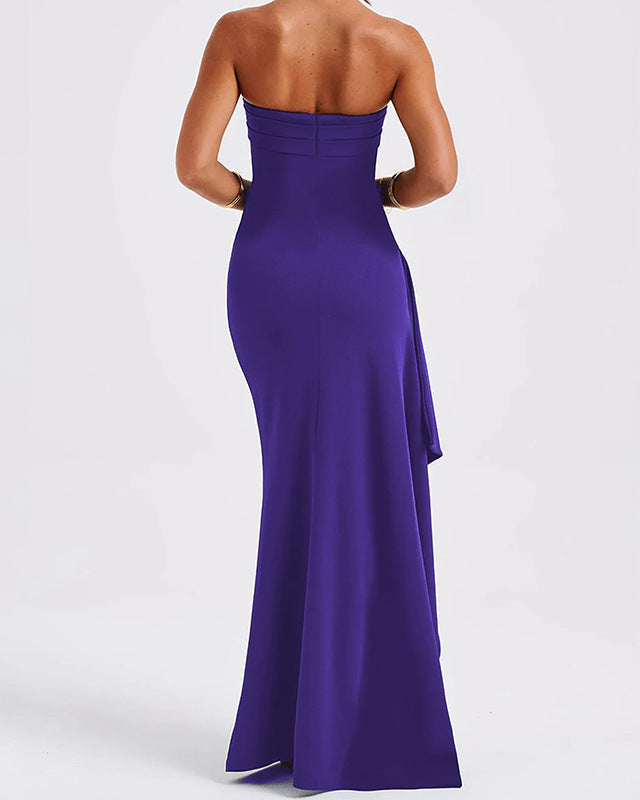 strapless draped gown with high slit – AURONGA