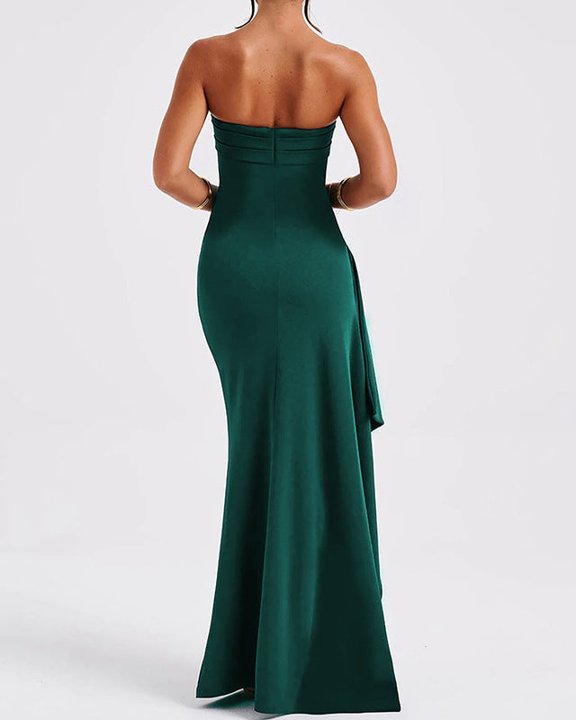 strapless draped gown with high slit – AURONGA