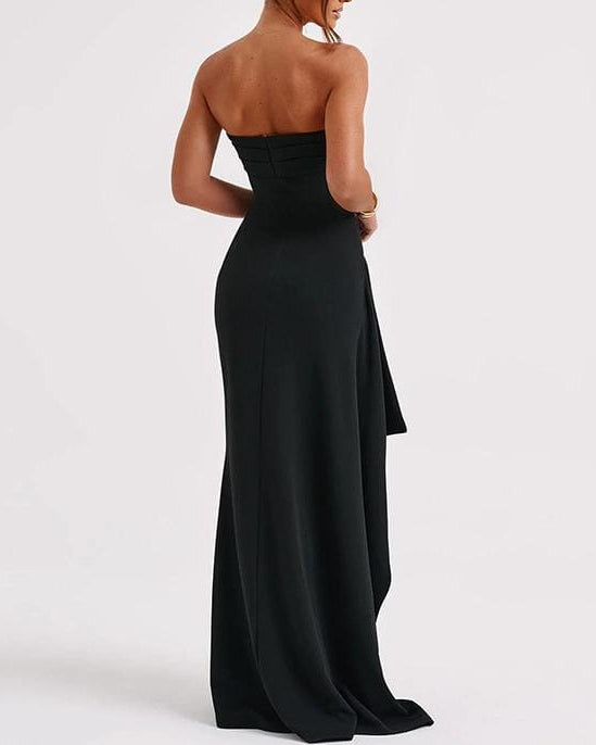 strapless draped gown with high slit – AURONGA