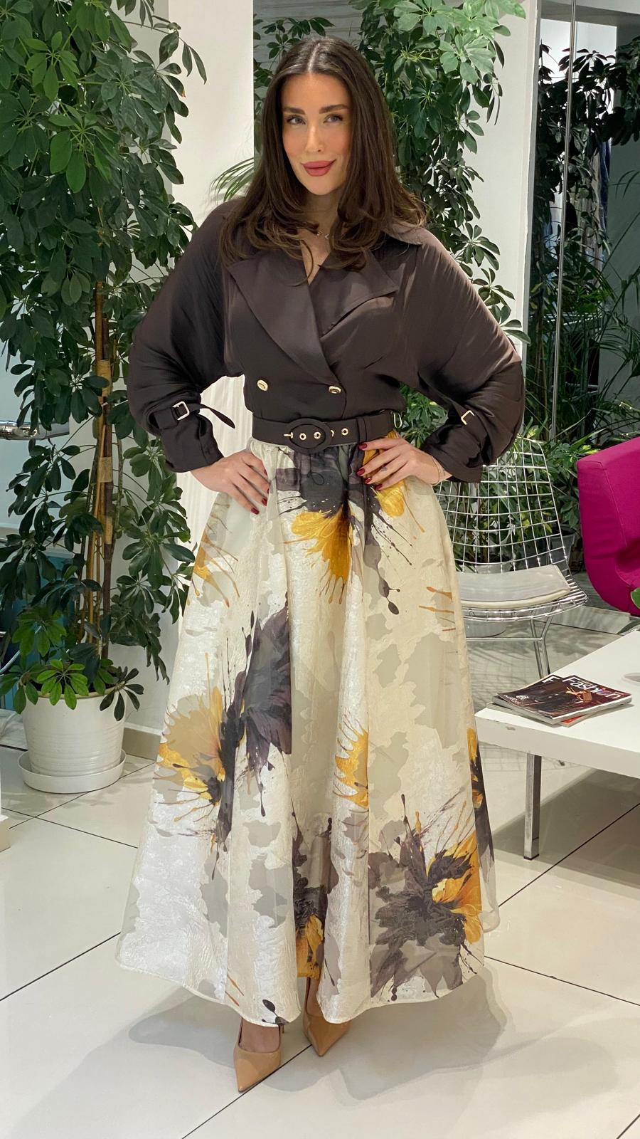 belted wrap midi dress with artistic floral print – AURELIA