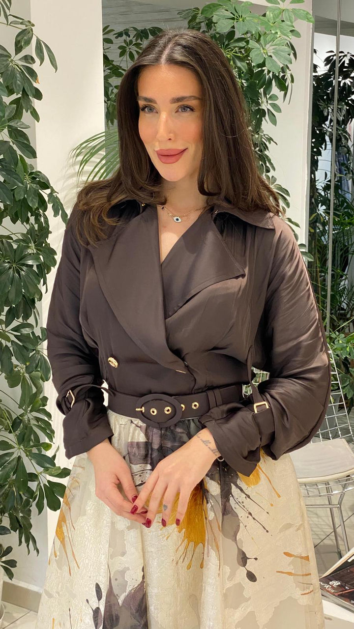 belted wrap midi dress with artistic floral print – AURELIA