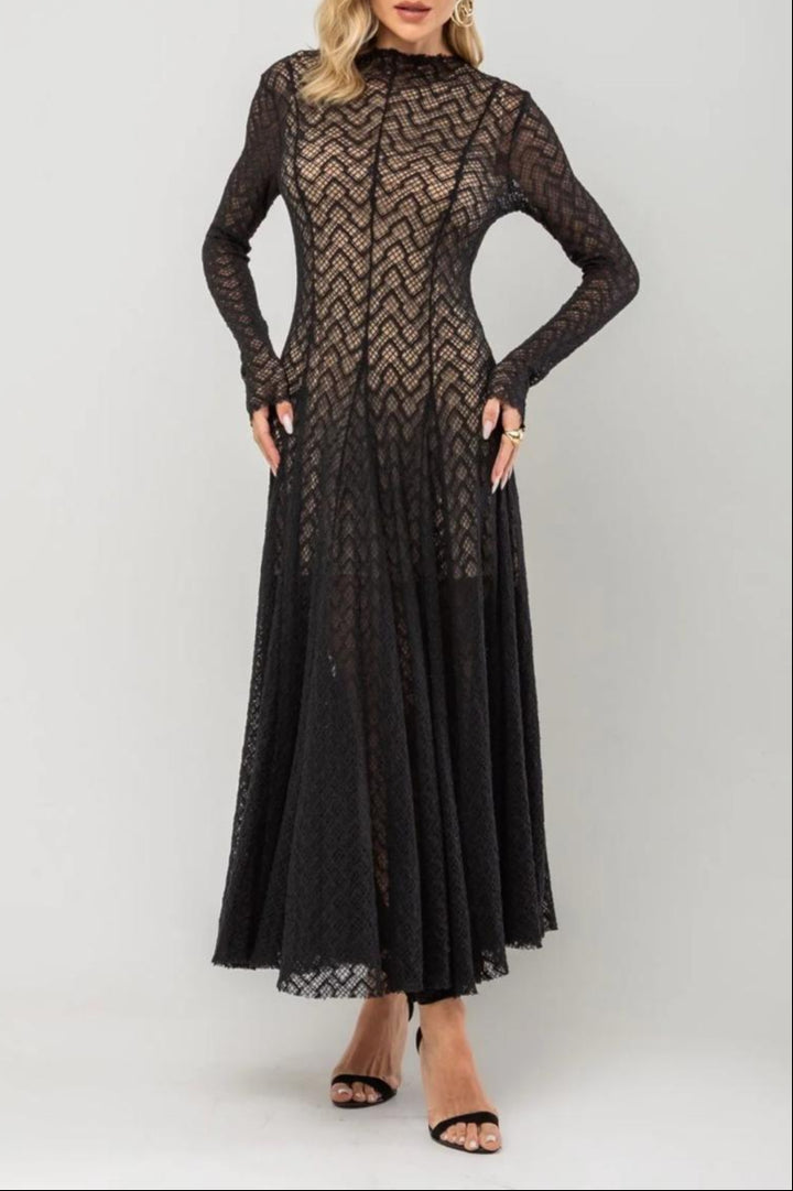 فستان قصير من الدانتيل بأكمام طويلة مع مشد وهمي – ميلينازي