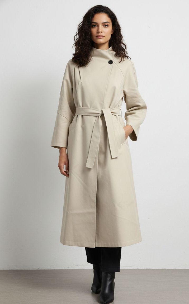minimalist long trench coat with stand collar – MELIRVE