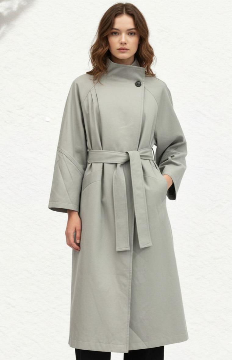 minimalist long trench coat with stand collar – MELIRVE