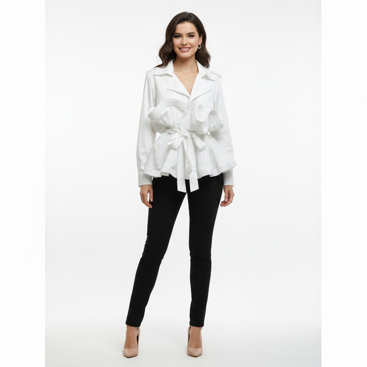Pleated Ruffle Tie-Up Jacket