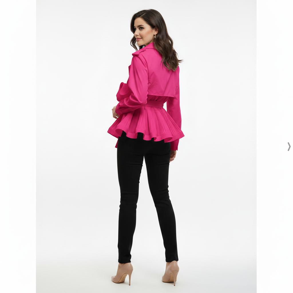 Pleated Ruffle Tie-Up Jacket