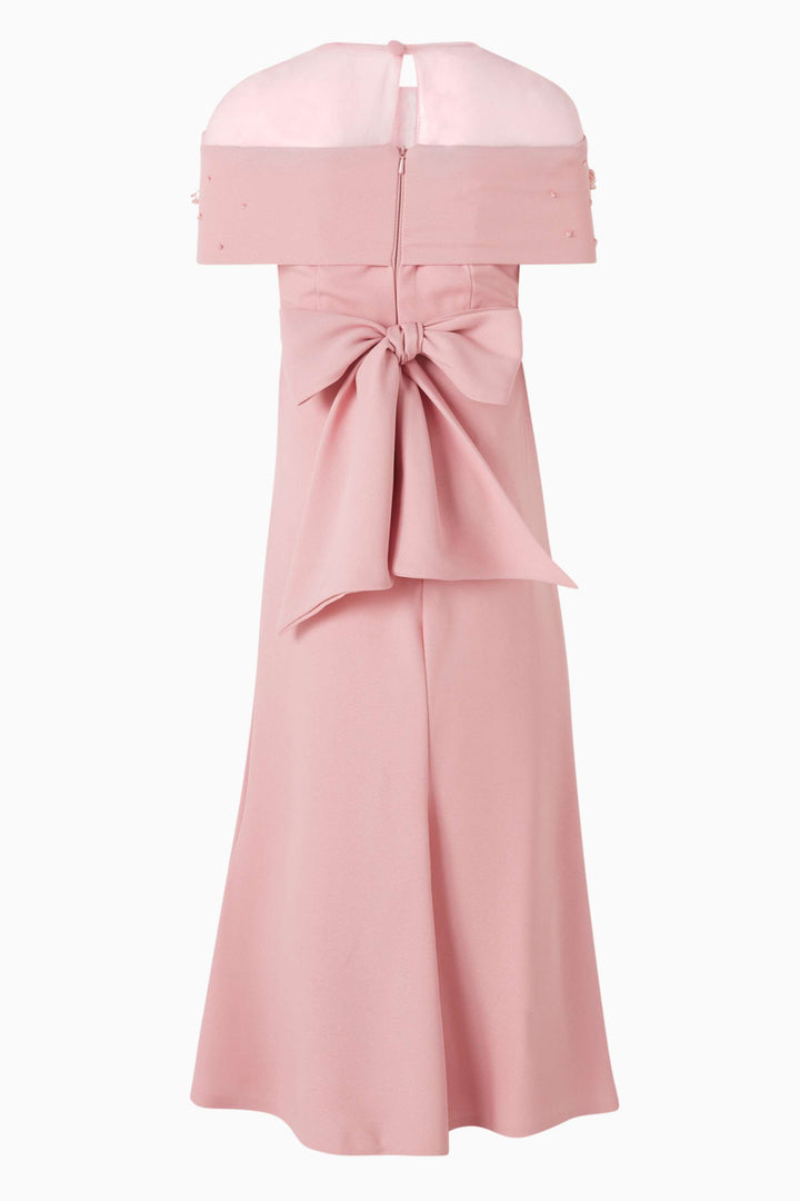 Blush A-Line Dress with Beaded Overlay Cape – ELARA