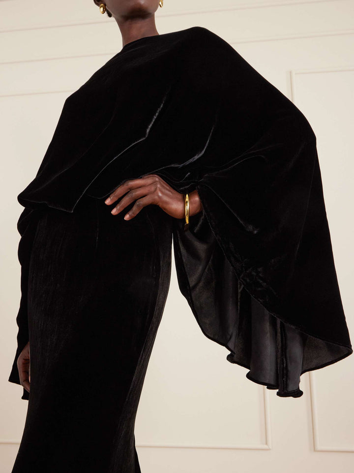 فستان مخملي مع عباءة منسدلة - نوار