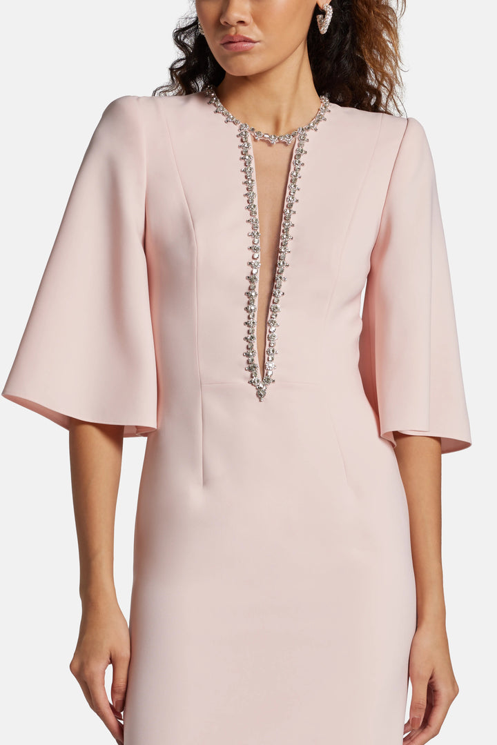 embellished V-neck midi dress with flared sleeves – CELENE