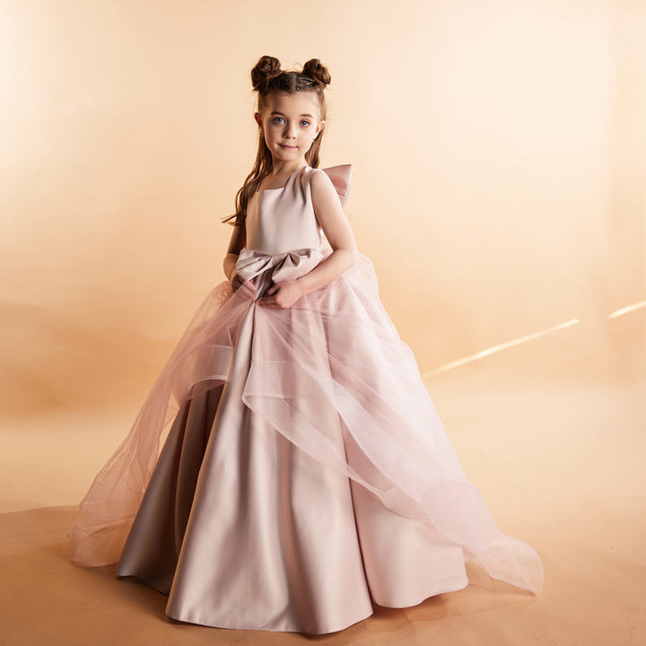 Sleeveless Satin Ball Gown with Oversized Bow – HUSSIEN