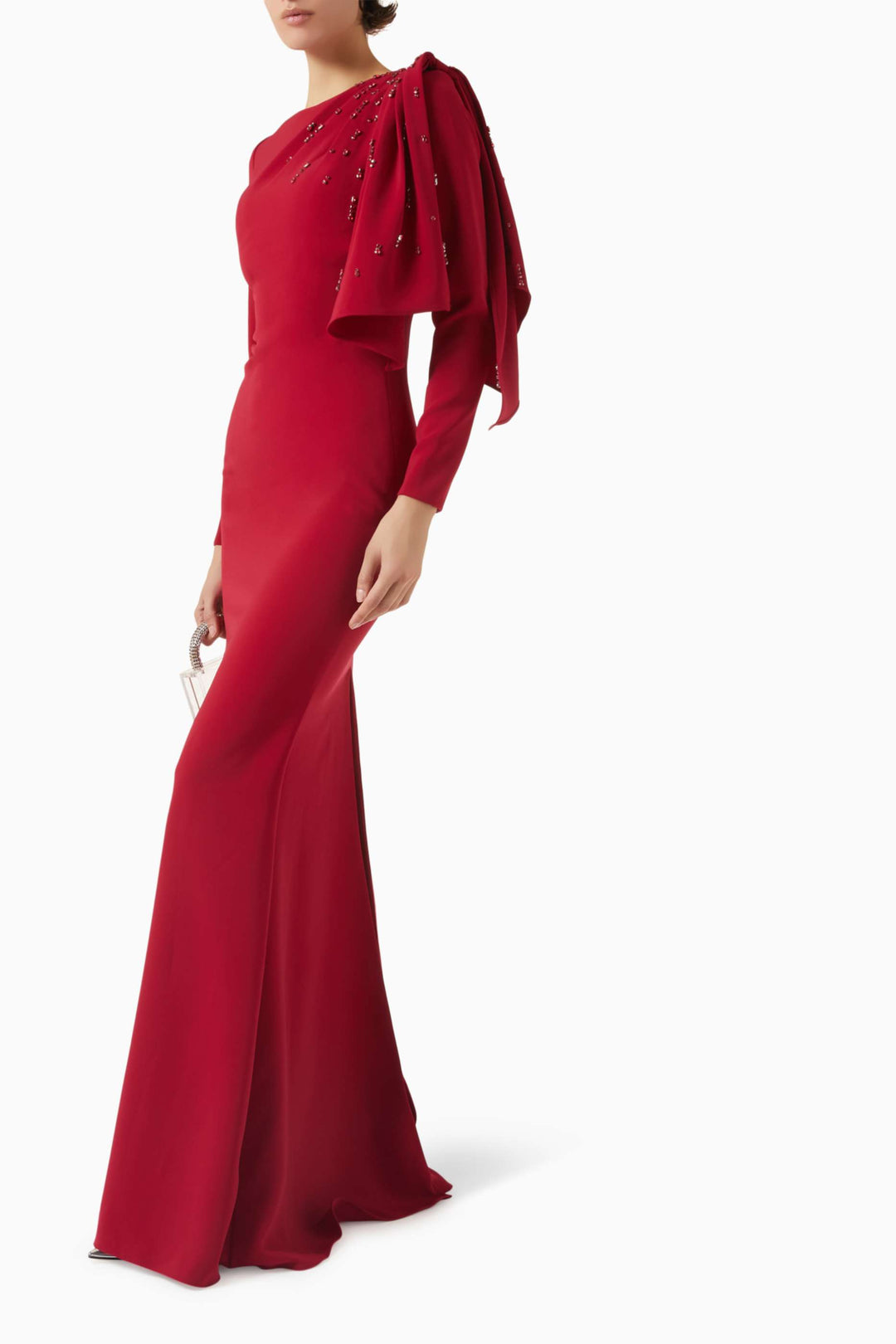 فستان سهرة عمودي مزين بكتفين منسدلتين - روبينا