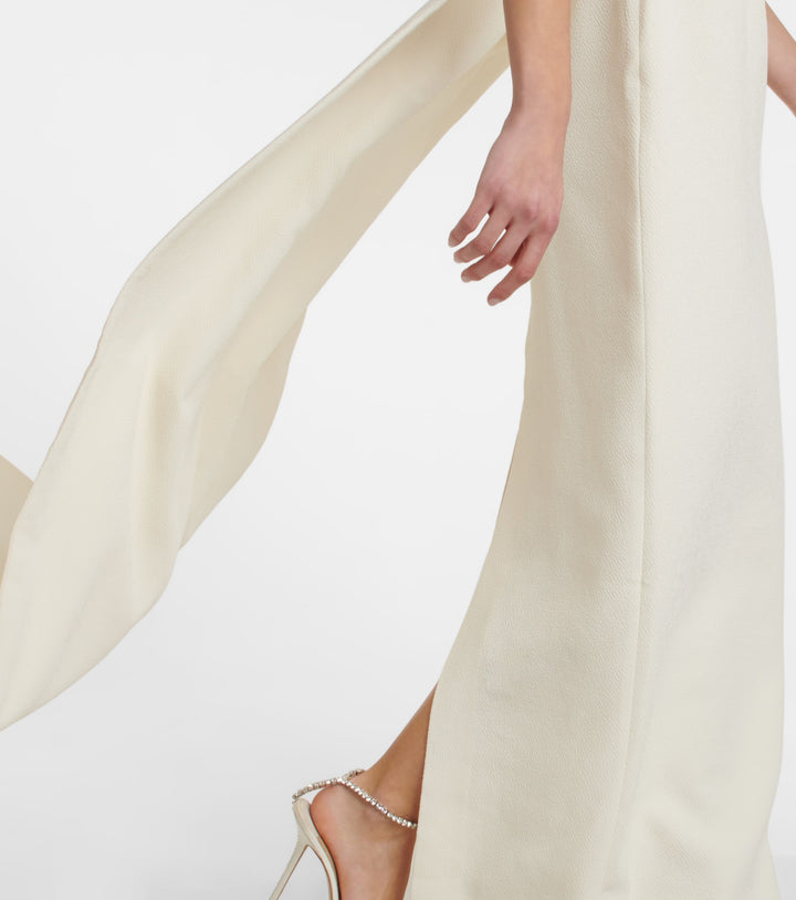 cape-shoulder gown with back slit – OCEANE