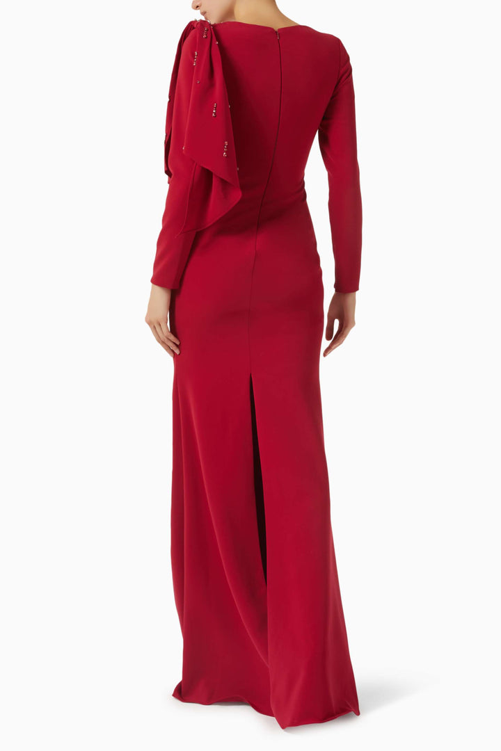 فستان سهرة عمودي مزين بكتفين منسدلتين - روبينا