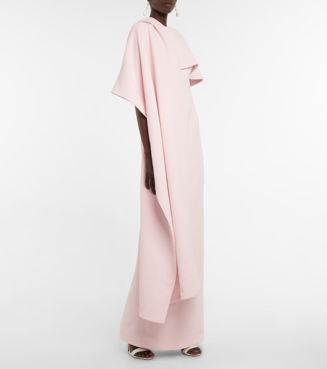 cape-shoulder gown with back slit – OCEANE