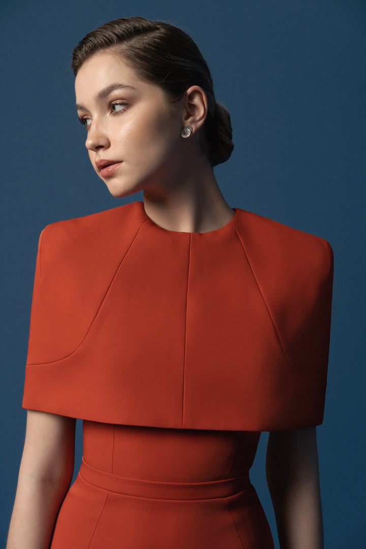 structured cape-sleeve midi dress – DEILIE