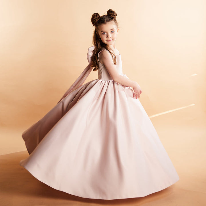 Sleeveless Satin Ball Gown with Oversized Bow – HUSSIEN