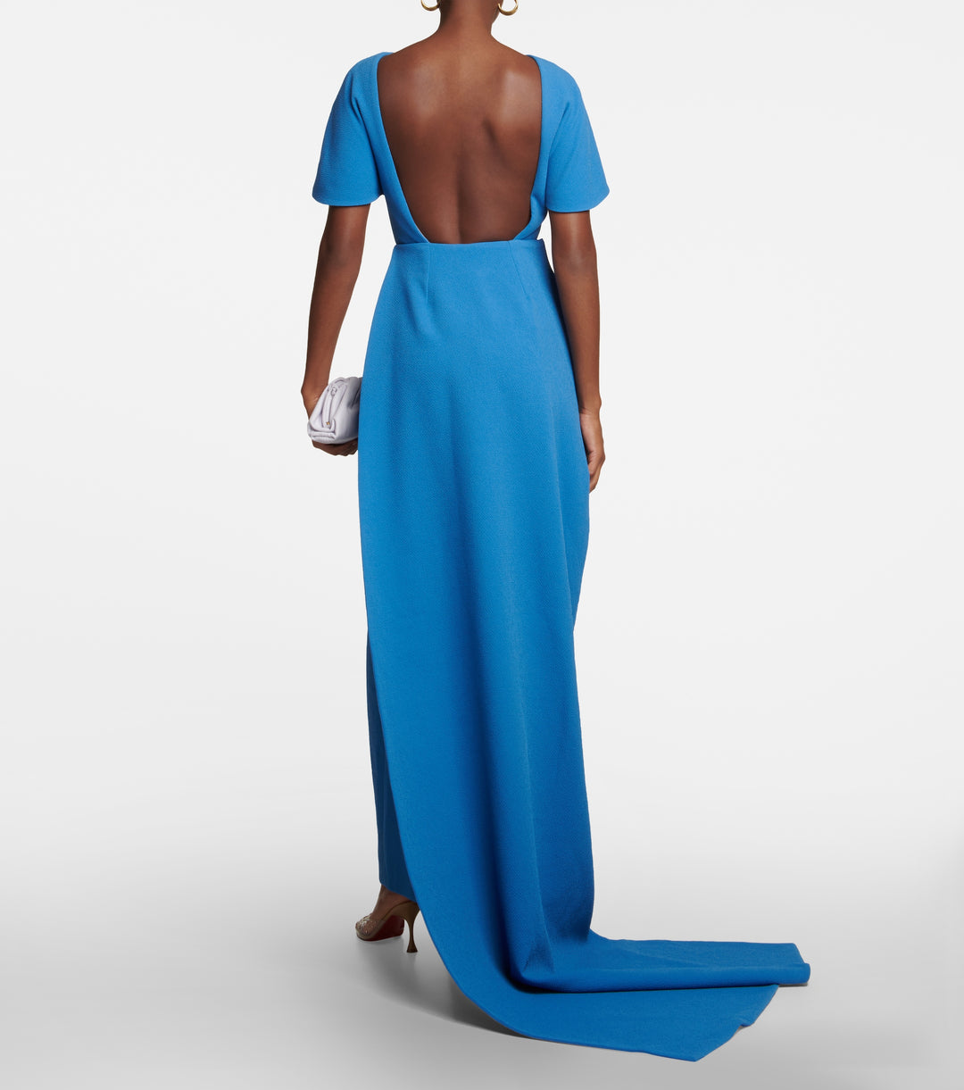 cape-shoulder gown with back slit – OCEANE