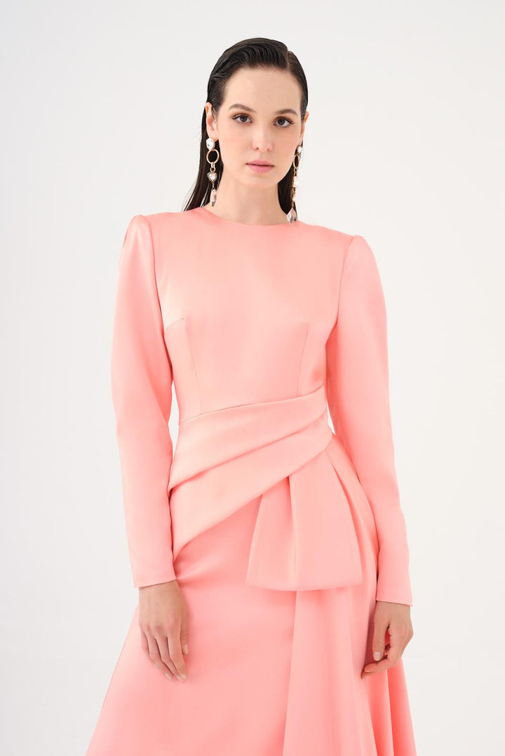 long-sleeve draped waist evening gown – ROSÉVA