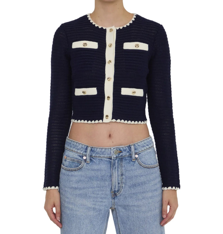 بلوزة كارديجان كروشيه مع حواف متباينة - سيلينيكا