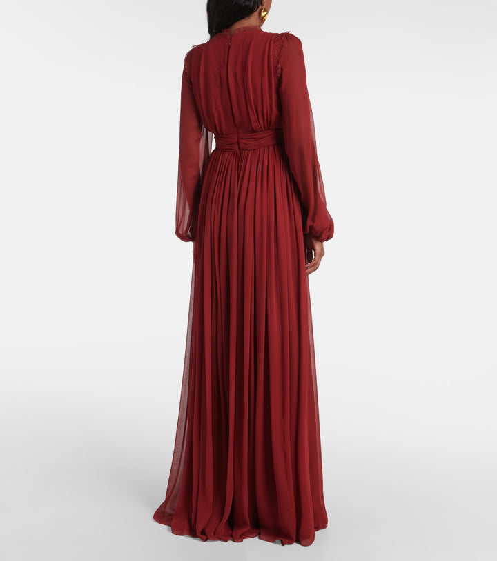 chiffon gown with lace-trim plunging neckline – RAELLA