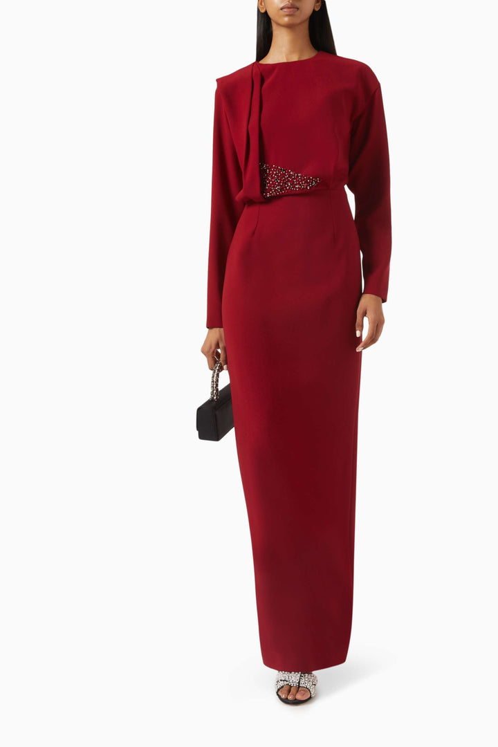 فستان بأكمام طويلة وخصر مزين – روبينا