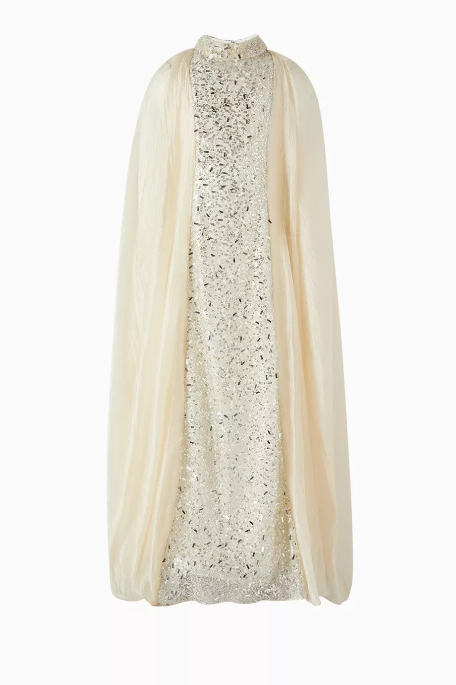 Sequin Column Maxi Dress with Sheer Cape Overlay – BLUSH
